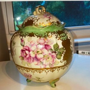 Nippon Handpainted Biscuit Barrel Jar